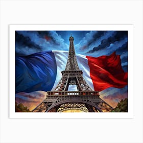 Eiffel Tower With French Flag Art Print