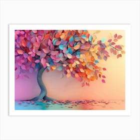 Colorful Tree with Leaves on Hanging Branches Illustration Background 4 Art Print