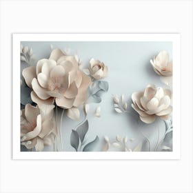 3d With Simple Floral Painting Light Gray Art Print