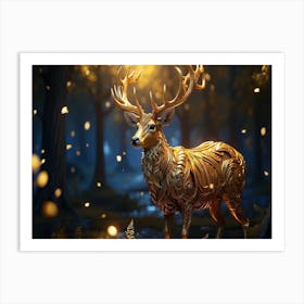 Golden Deer In The Forest Art Print