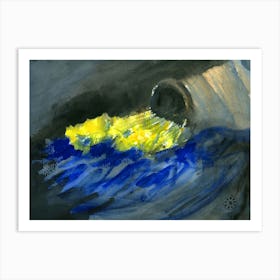 Fallen Yellow Flowers - yellow blue black Art Print