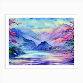 Crimson Dawn At Misty Peaks Art Print