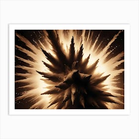 An Abstract Explosion Of Golden Color, Resembling A Burst Of Energy, Light, Or Cosmic Dust, Capturing A Powerful And Dramatic Moment Art Print