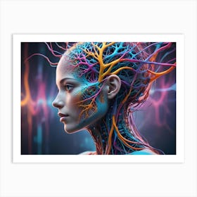 Woman S Profile With Colorful Tree Branches And Veins Art Print