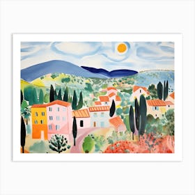 Tuscany Hills Italy Cute Watercolour Illustration 1 Art Print