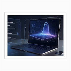 A Ghost Like Figure Is Digitally Rendered On A Laptop Screen, Appearing To Emerge From The Device, Representing Cybersecurity And Digital Threats Art Print