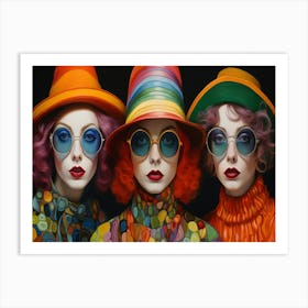 Three Women Wearing Colored Hats Glasses And Hats 2 Art Print