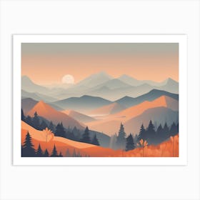 Misty mountains horizontal background in orange tone 54 Art Print