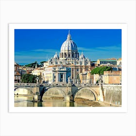 Rome, St Peter S Basilica Seen Over River Tiber Art Print