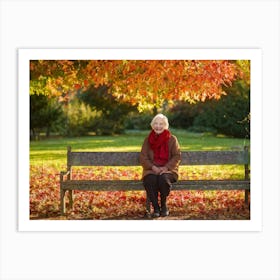 Old Lady Sitting On Park Bench Art Print