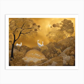 Golden Swans Art Print