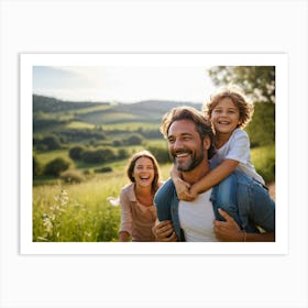 Family Portrait In A Countryside Park With A Smiling Middle Aged Mother Waving Father Joyful Young Poster