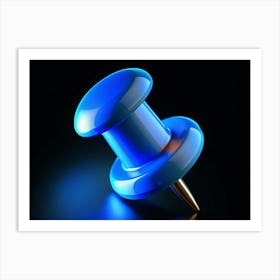 Blue Push Pin On A Black Background Art Print