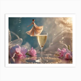 Luxurious Balance: Sparkling Gown and Champagne Art Print