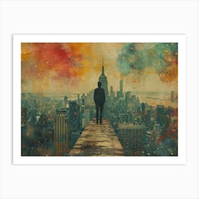 Urban Rhapsody: Collage Narratives of New York Life. Man On Ledge 1 Art Print