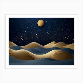 Desert Landscape With Moon And Stars Art Print