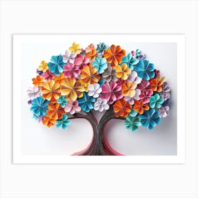 Colorful 3d Origami Paper Tree With Vibrant Flowers Art Print