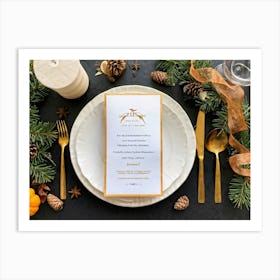 A Detailed Close Up Illustration Captures An Autumnal Table Setting Festive Dinner Arrangement Taki Art Print