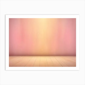 Photo Of A Wooden Floor With A Pink Wall, Illuminated By Warm Light Art Print