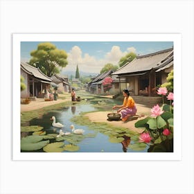 Asian Village paintings art print 2 Art Print