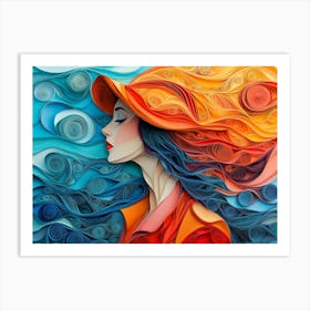 Paper Quilling Woman with Retro Hat Art Print