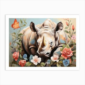 Rhino In Flowers Art Print