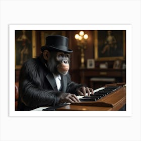 Chimpanzee Playing Piano Art Print