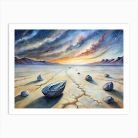 A Poster Of The Sailing Stones Moving Mysteriously Art Print