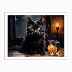 Cat And Cafe Terrace At Night Van Gogh Inspired 12 Art Print