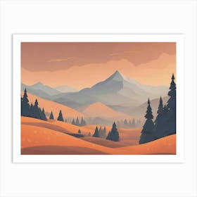 Misty mountains horizontal background in orange tone 61 Art Print