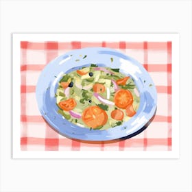 A Plate Of Greek Salad, Top View Food Illustration, Landscape 3 Art Print