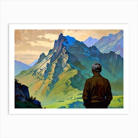 Man Looking At The Mountains 2 Art Print