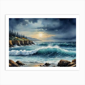 The Wild Dance of the Waves Ocean Waves At Night Art Print