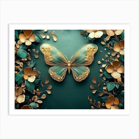 Butterfly On A Green Background Art Print