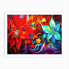 Poinsettia Abstract - Christmas Flowers Art Print