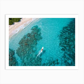 Aerial View Of A Surfer Catching A Turquoise Wave On The Coastline Surrounded By The Pristine Trans (5) Art Print