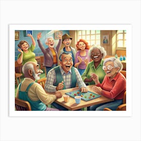 Senior Citizens Playing Board Game Art Print