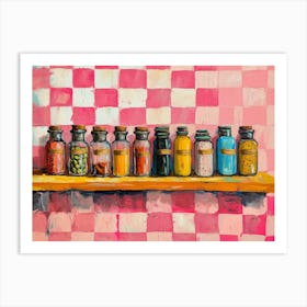 Spices On Shelves Pink Checkerboard 1 Art Print