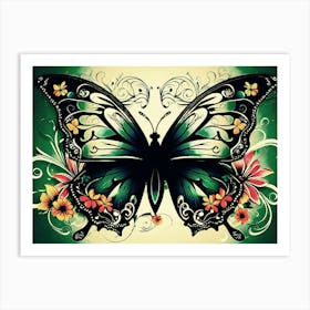 Butterfly With Flowers 1 Art Print