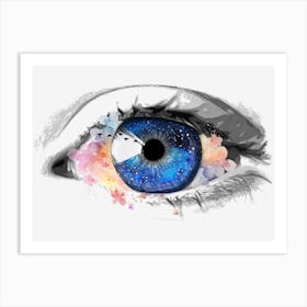 Blue Eye With Flowers Art Print