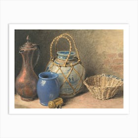 Blue Vase And Wicker Basket Art Print