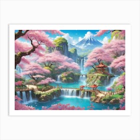 Sakura Waterfall Art Print