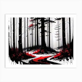 Red Road In The Woods Art Print