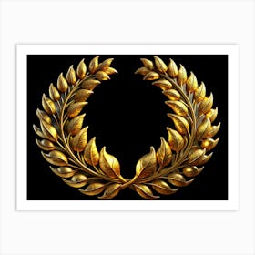 Golden Laurel Wreath On Black Background Art Print