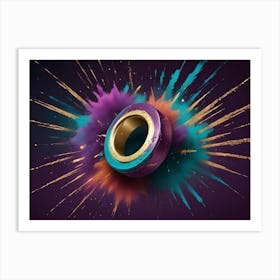 Abstract Image Of A Golden Ring Surrounded By A Colorful Explosion Of Paint Art Print