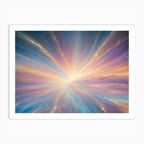 A Colorful, Abstract Image Of A Celestial Scene With A Glowing Light Emanating From The Center, Surrounded By Swirling Streaks Of Blue, Pink, And Yellow Art Print