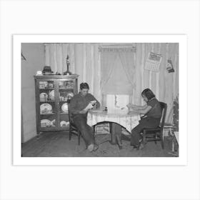 Children Of Farmer Reading In Dining Room, Note Construction Of The Walls, Williams County, North Dakota By Art Print