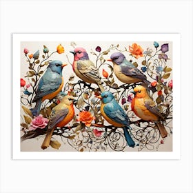 Birds On A Branch Paintings Art Print Art Print