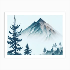 Mountain And Forest In Minimalist Watercolor Horizontal Composition 354 Art Print