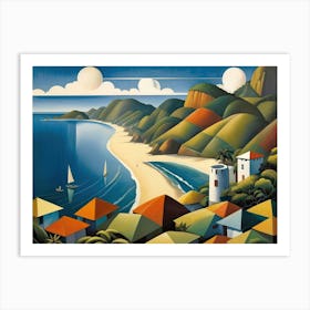 Vintage Cubist Travel Poster Maracus Bay Trinidad & Tobago Art Print